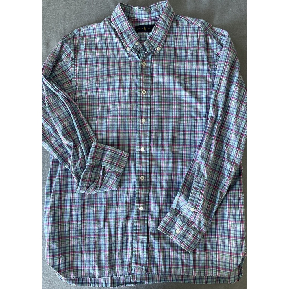 Ralph Lauren Blue Label Long Sleeve Poplin Men's Shirt XL Pink Check Gingham